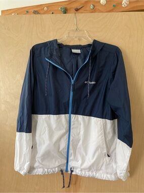 Columbia Navy and White Lightweight Hooded Windbreaker Jacket Women’s Sz Medium